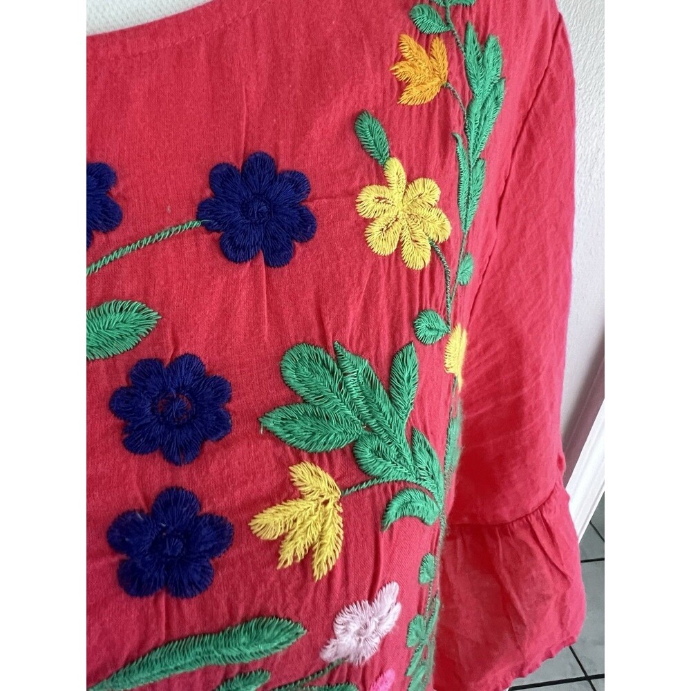 Crown & Ivy Hot Pink Floral Embroidered Boho Cottagecore Babydoll Dress XL - Picture 5 of 9